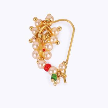 Traditional delightful oval shape gold plated maharashtrian nosepin / nath without piercing for women and girls 3