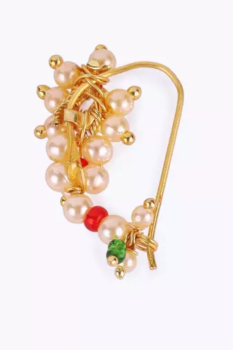 Traditional delightful oval shape gold plated maharashtrian nosepin / nath without piercing for women and girls