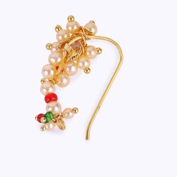 Traditional delightful oval shape gold plated maharashtrian nosepin / nath without piercing for women and girls 4