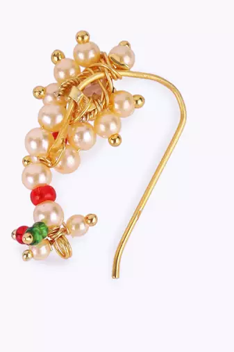 Traditional delightful oval shape gold plated maharashtrian nosepin / nath without piercing for women and girls