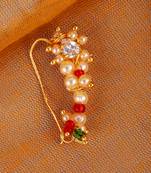 Traditional designer oval shape gold plated maharashtrian nosepin / nath without piercing for women and girls