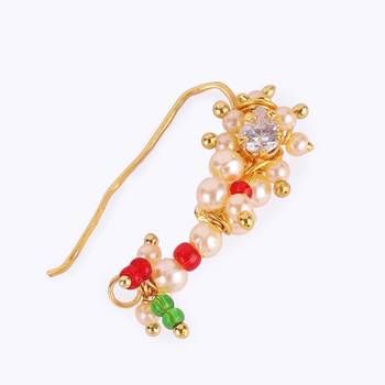 Traditional designer oval shape gold plated maharashtrian nosepin / nath without piercing for women and girls 4
