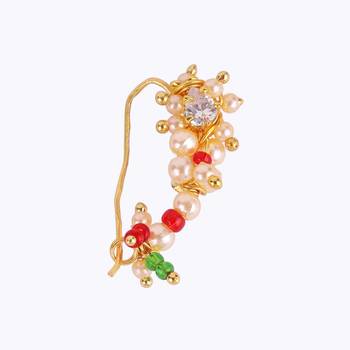 Traditional designer oval shape gold plated maharashtrian nosepin / nath without piercing for women and girls 5
