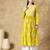 Chinkari yellow  color embroided roman silk kurta for women   - round neck-full sleeves