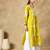 Chinkari yellow  color embroided roman silk kurta for women   - round neck-full sleeves