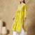 Chinkari yellow  color embroided roman silk kurta for women   - round neck-full sleeves