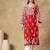 Chinkari red color embroided cotton  kurta for women   - v- neck-full sleeves