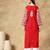 Chinkari red color embroided cotton  kurta for women   - v- neck-full sleeves