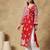 Chinkari red color embroided cotton  kurta for women   - v- neck-full sleeves