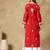 Chinkari red color embroided roman silk  kurta for women   - round - neck-full sleeves