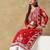 Chinkari red color embroided roman silk  kurta for women   - round - neck-full sleeves