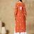 Chinkari orange color embroided muslin  kurta for women   - v - neck-full sleeves