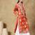 Chinkari orange color embroided muslin  kurta for women   - v - neck-full sleeves