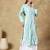 Chinkari green color embroided roman silk kurta for women - v - neck-full sleeves
