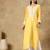 Chinkari yellow  color embroided modal kurta for women - v - neck-full sleeves