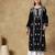 Chinkari black color embroided cotton kurta for women - boat neck-full sleeves