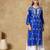 Chinkari blue color embroided cotton kurta for women - boat neck-full sleeves
