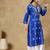 Chinkari blue color embroided cotton kurta for women - boat neck-full sleeves