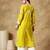 Chinkari yellow  color embroided roman silk kurta for women   - round neck-full sleeves
