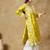 Chinkari yellow  color embroided roman silk kurta for women   - round neck-full sleeves