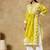 Chinkari yellow  color embroided roman silk kurta for women   - round neck-full sleeves