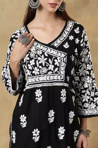 Women’s Black & White Chikankari Embroidered Kurta with Palazzo Set