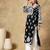 Chinkari black color embroided cotton kurta for women - v- neck-full sleeves