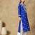 Chinkari blue color embroided cotton kurta for women - round neck-full sleeves
