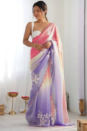 crush embroidered saree with sequins work unstitched blouse