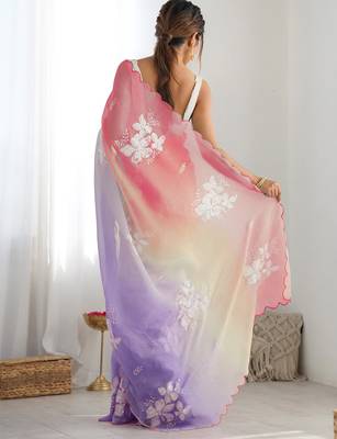 crush embroidered saree with sequins work unstitched blouse 3