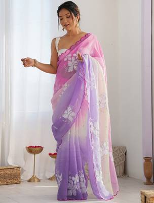 crush embroidered saree with sequins work unstitched blouse 1