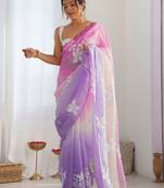 crush embroidered saree with sequins work unstitched blouse