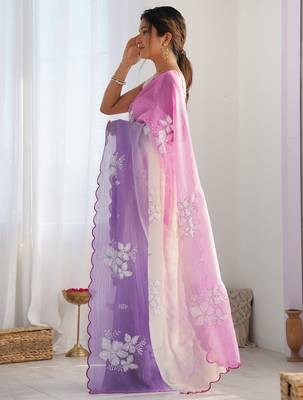 crush embroidered saree with sequins work unstitched blouse 2