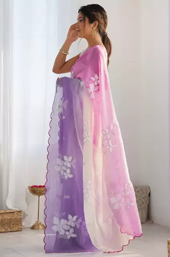 crush embroidered saree with sequins work unstitched blouse