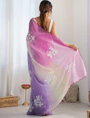 crush embroidered saree with sequins work unstitched blouse 3