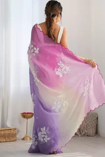 crush embroidered saree with sequins work unstitched blouse