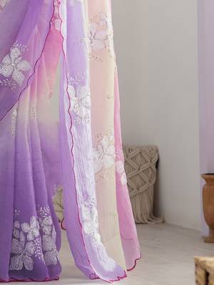 crush embroidered saree with sequins work unstitched blouse 5