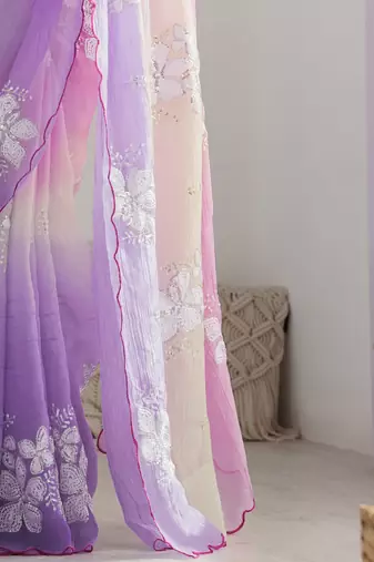 crush embroidered saree with sequins work unstitched blouse