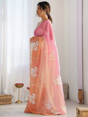crush embroidered saree with sequins work unstitched blouse 2