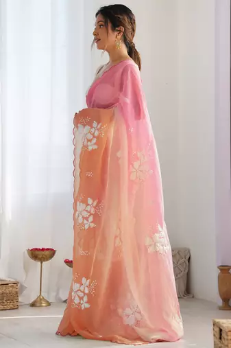 crush embroidered saree with sequins work unstitched blouse