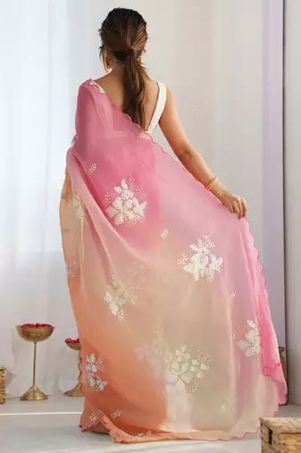 crush embroidered saree with sequins work unstitched blouse