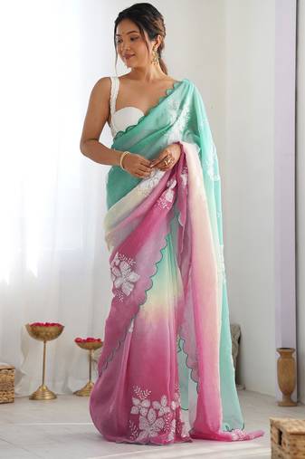 crush embroidered saree with sequins work unstitched blouse