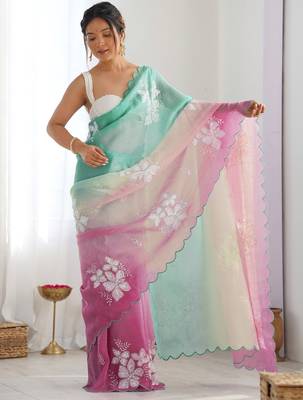 crush embroidered saree with sequins work unstitched blouse 2