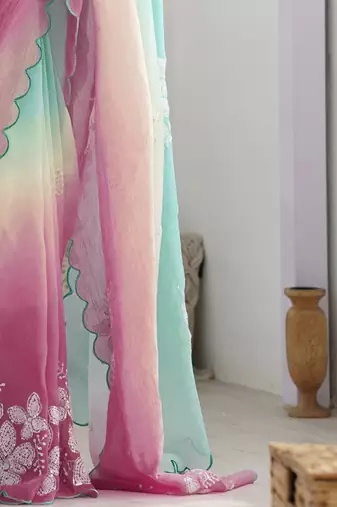 crush embroidered saree with sequins work unstitched blouse