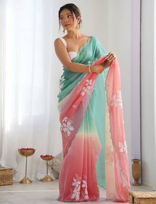 crush embroidered saree with sequins work unstitched blouse 1