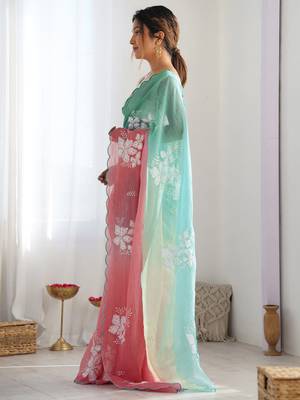crush embroidered saree with sequins work unstitched blouse 2