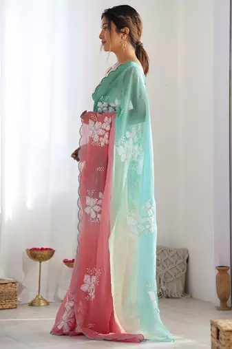 crush embroidered saree with sequins work unstitched blouse