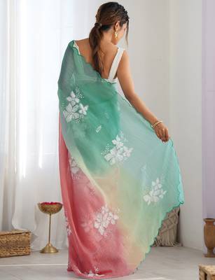 crush embroidered saree with sequins work unstitched blouse 3