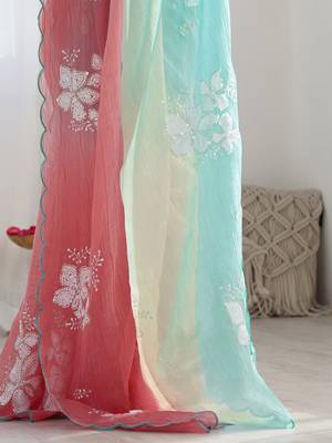 crush embroidered saree with sequins work unstitched blouse 5