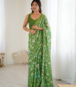 bright moss satin patta printed saree